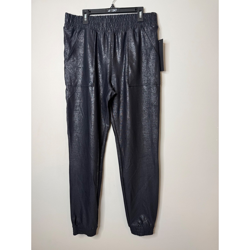Mono B Metallic Foil Joggers Black Shimmer Athletic Pants  M